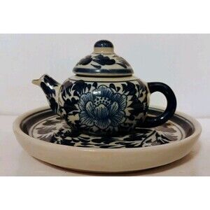 Mini Mexican Blue & White Tea Set Teapot with Tray Replacement Miniature